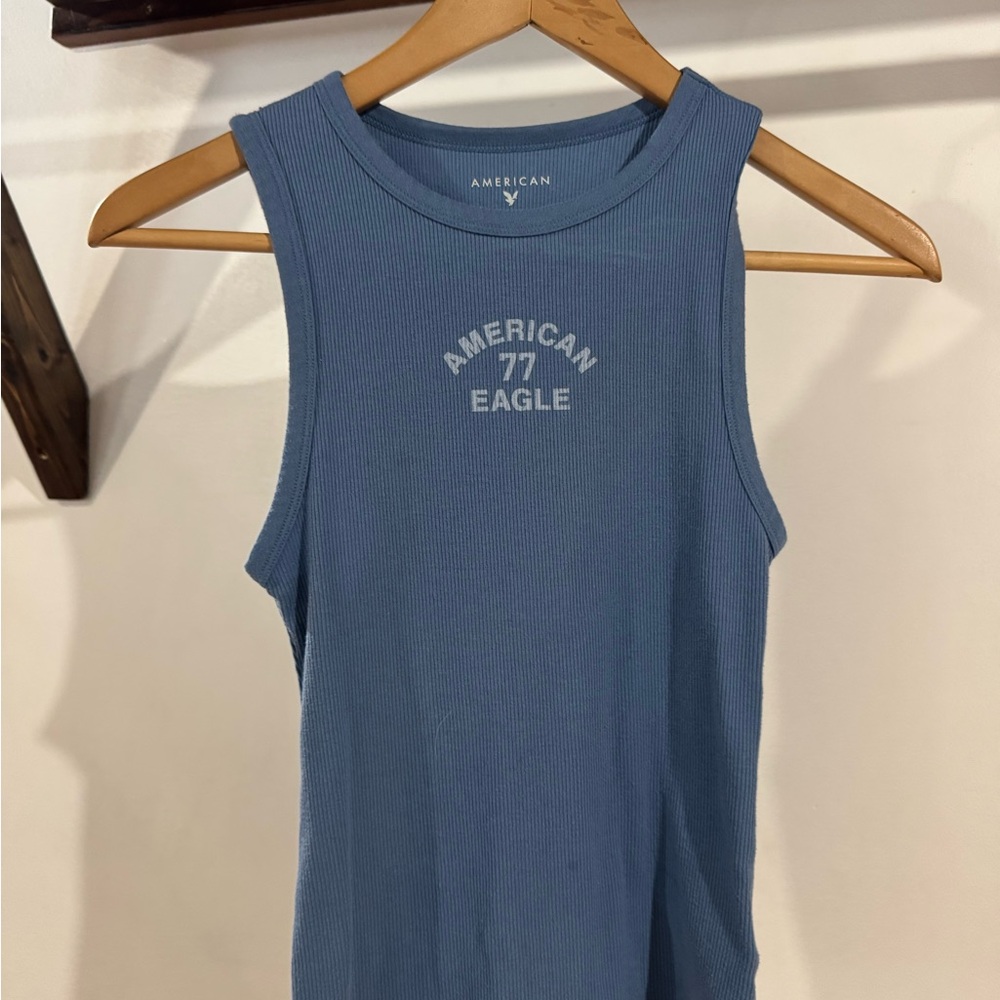 American Eagle Ribbed Blue V-Neck Top